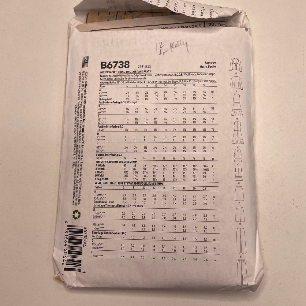 Sewing Pattern - Womenswear - Butterick B6738 (6690579578993)