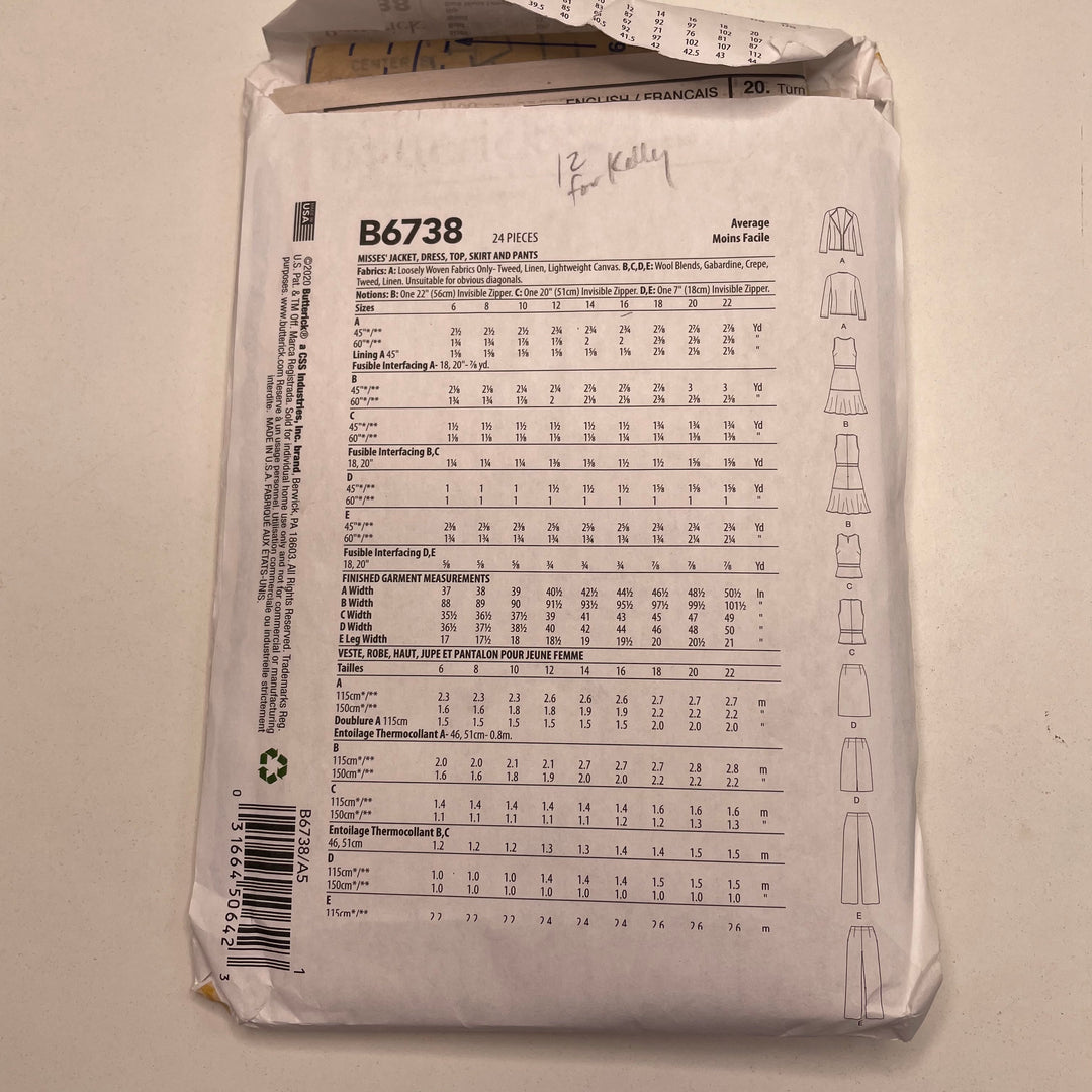 Sewing Pattern - Womenswear - Butterick B6738 (6690579578993)