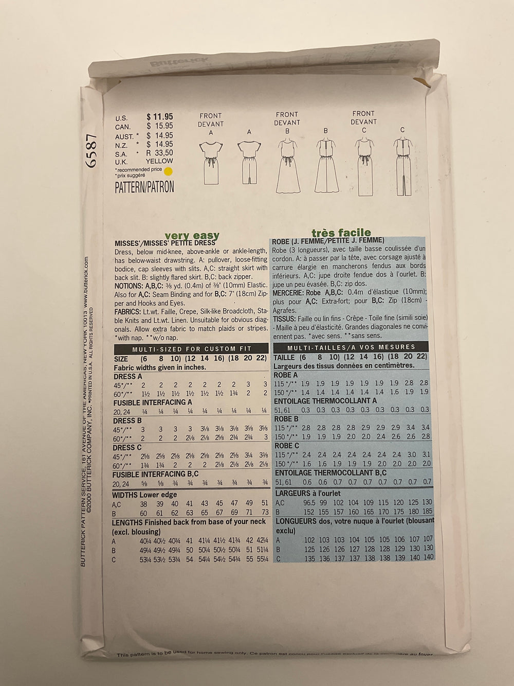 Sewing Pattern - Womenswear - Butterick 6587 (6690593996913)