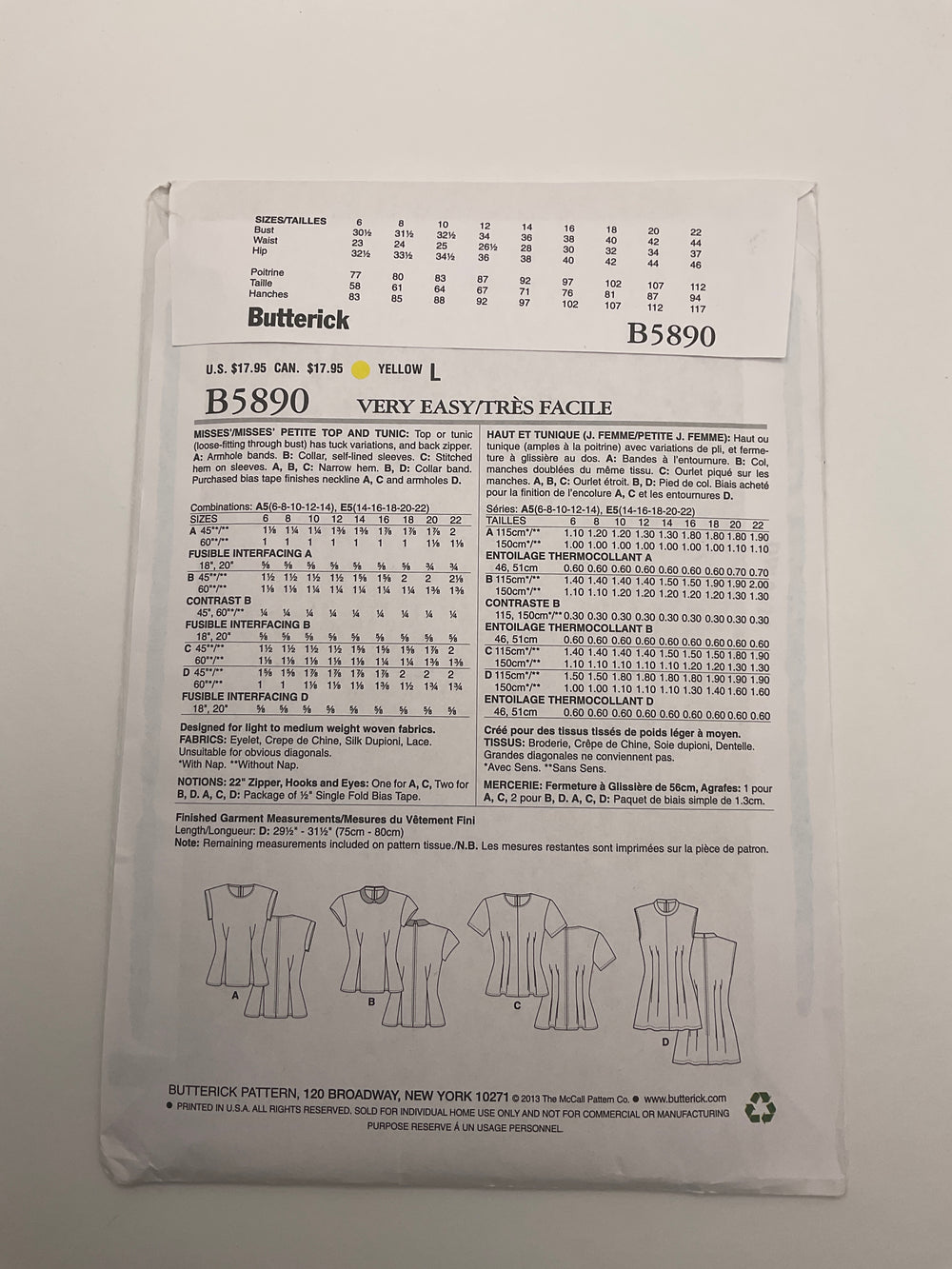 Sewing Pattern - Womenswear - Butterick B5890 (6690596749425)