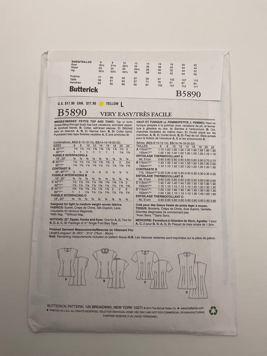 Sewing Pattern - Womenswear - Butterick B5890 (6690596749425)