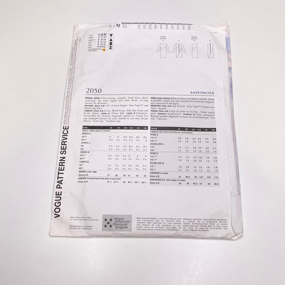 Sewing Pattern - Womenswear - Calvin Klein Vogue 2050 (6660874272881)