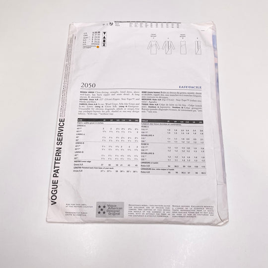 Sewing Pattern - Womenswear - Calvin Klein Vogue 2050 (6660874272881)
