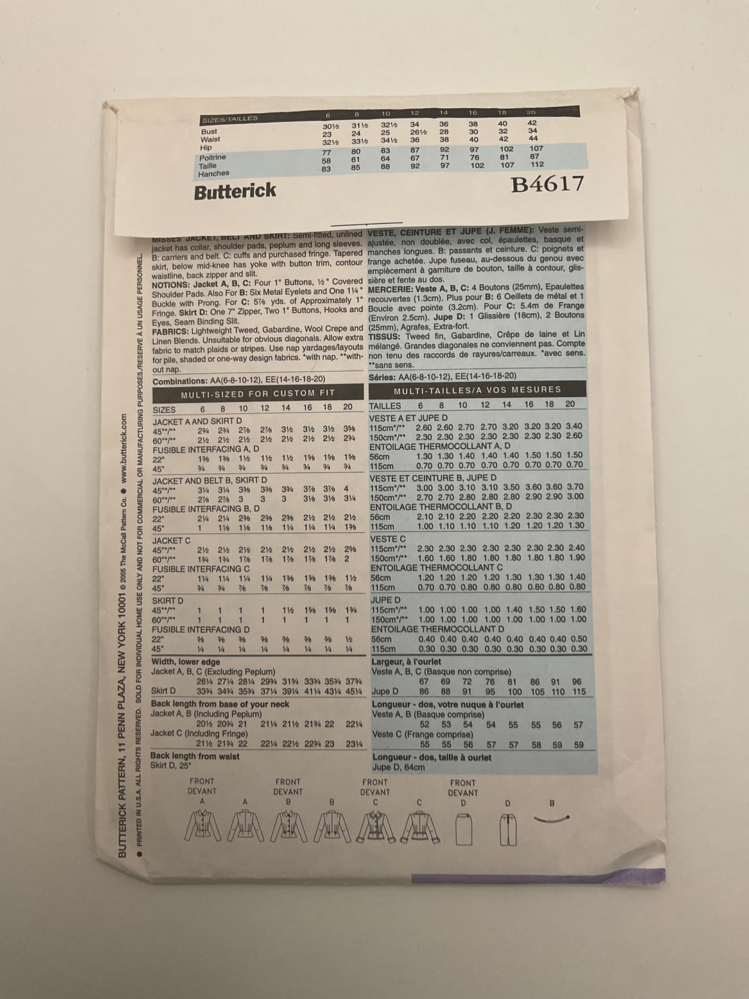 Sewing Pattern - Womenswear - Butterick B4617 (6690597830769)