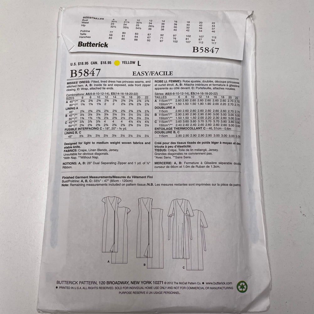 Sewing Pattern - Womenswear - Butterick B5847 (6691316007025)