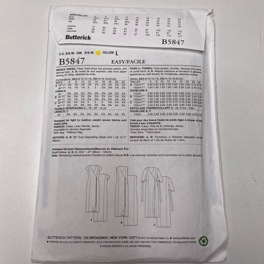Sewing Pattern - Womenswear - Butterick B5847 (6691316007025)
