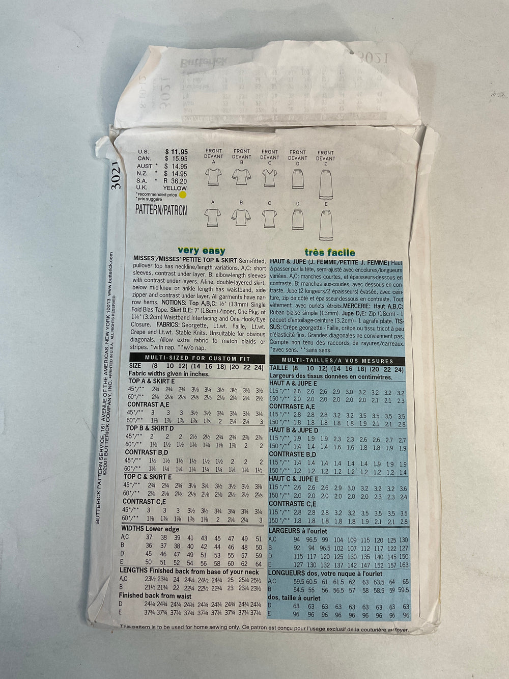 Sewing Pattern - Womenswear - Butterick 3021 (6688747389041)