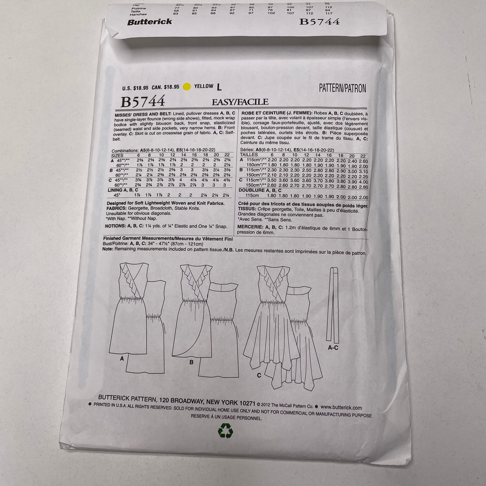 Sewing Pattern - Womenswear - Butterick B5744 (6691584376945)