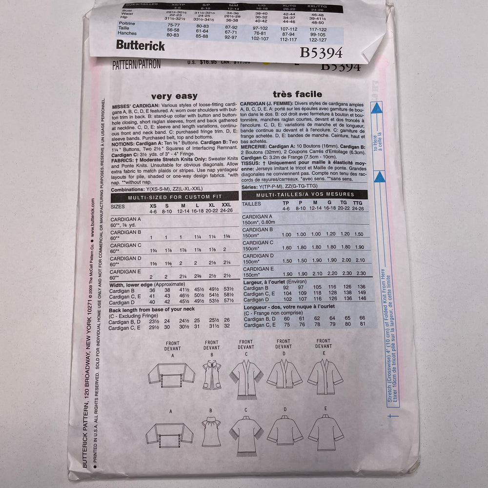 Sewing Pattern - Womenswear - Butterick B5394 (6688754729073)