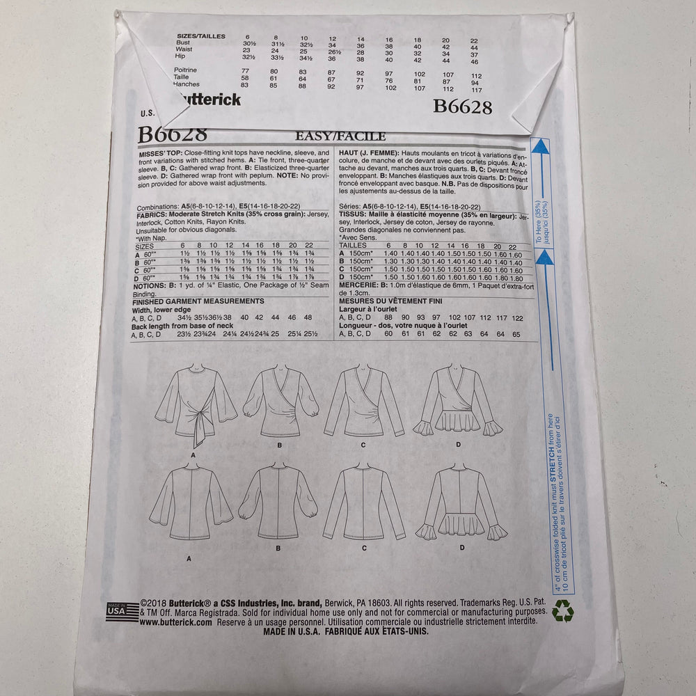 Sewing Pattern - Womenswear - Butterick B6628 (6691612065905)