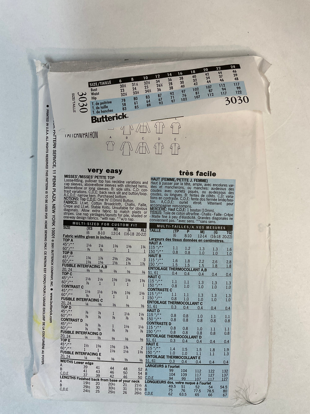 Sewing Pattern - Womenswear - Butterick 3030 (6688759119985)