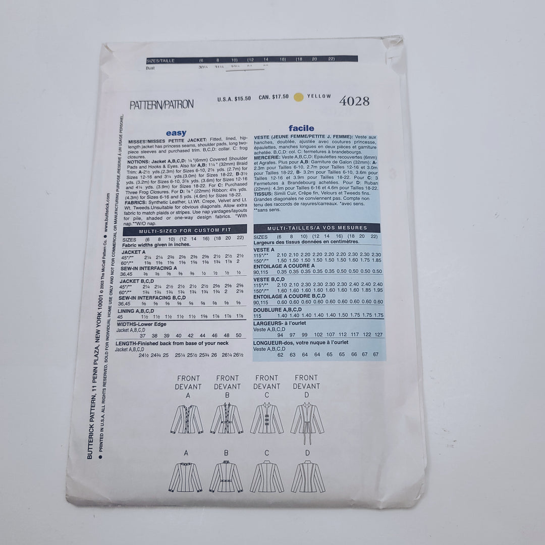 Sewing Pattern - Womenswear - Butterick 4028 (6688764526705)