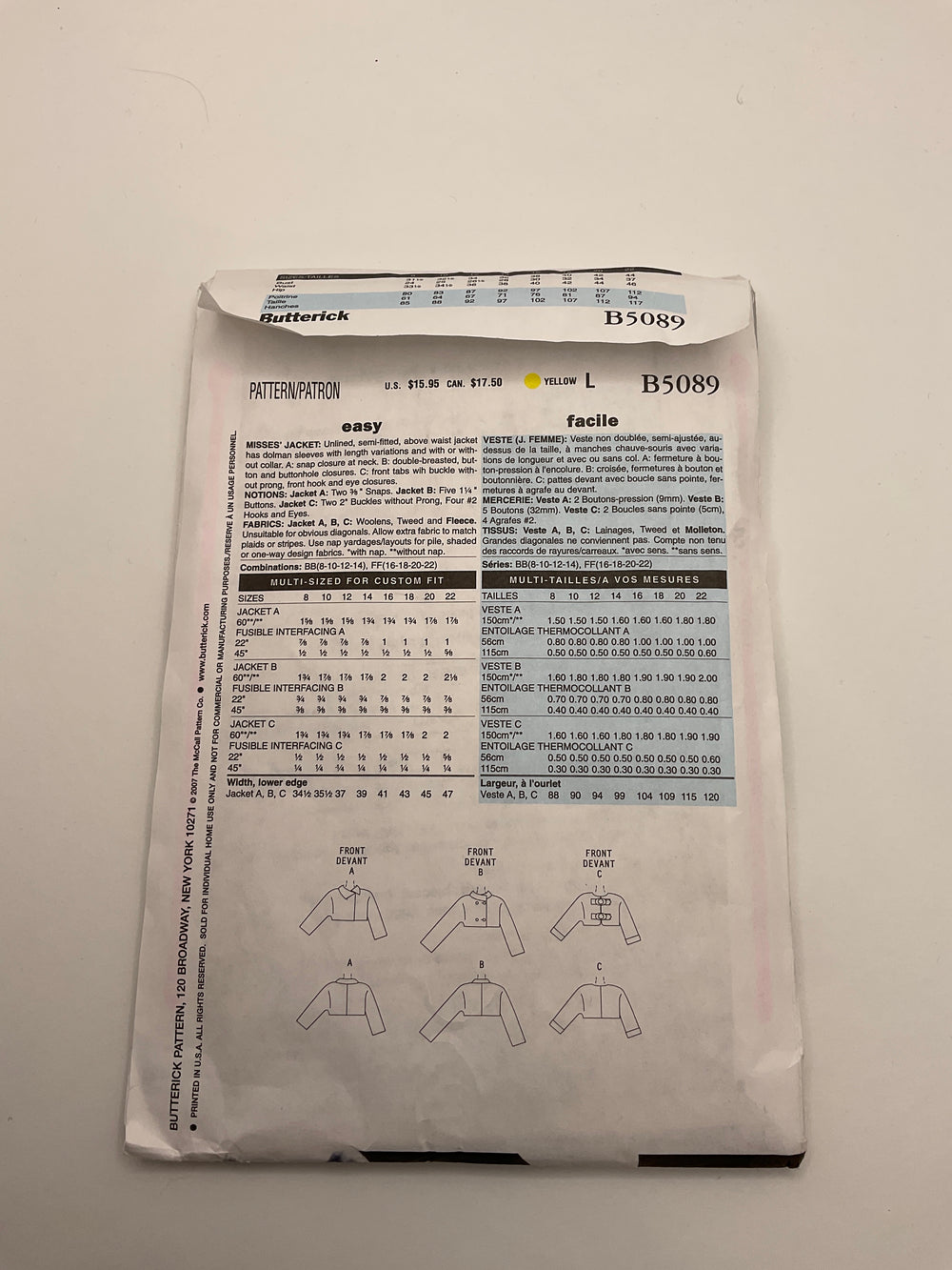 Sewing Pattern - Womenswear - Butterick B5089 (6690072985713)