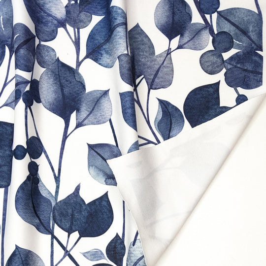 Falling Leaves - Waterproof Poly/Spandex Knit - White/Navy Leaves - 0.8M Bundle - FABCYCLE Deadstock and Sustainble Fabrics and Sewing Supplies