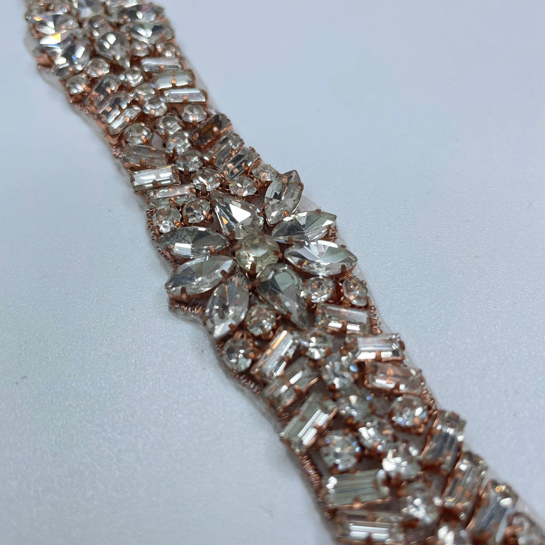 1" (25mm) Beaded/Rhinestones  Tape Trim - Clear And Copper - 0.23M Bundle (6732648972401)