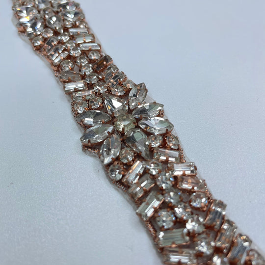 1" (25mm) Beaded/Rhinestones  Tape Trim - Clear And Copper - 0.23M Bundle (6732648972401)