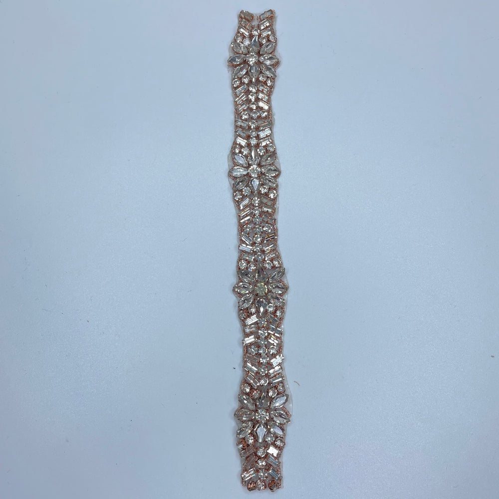 1" (25mm) Beaded/Rhinestones  Tape Trim - Clear And Copper - 0.23M Bundle (6732648972401)