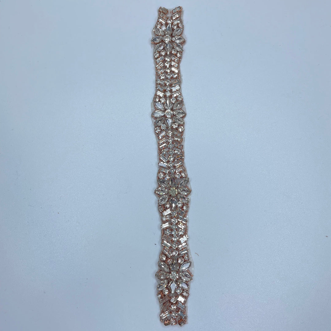 1" (25mm) Beaded/Rhinestones  Tape Trim - Clear And Copper - 0.23M Bundle (6732648972401)