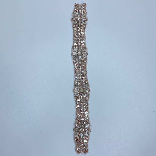 1" (25mm) Beaded/Rhinestones  Tape Trim - Clear And Copper - 0.23M Bundle (6732648972401)