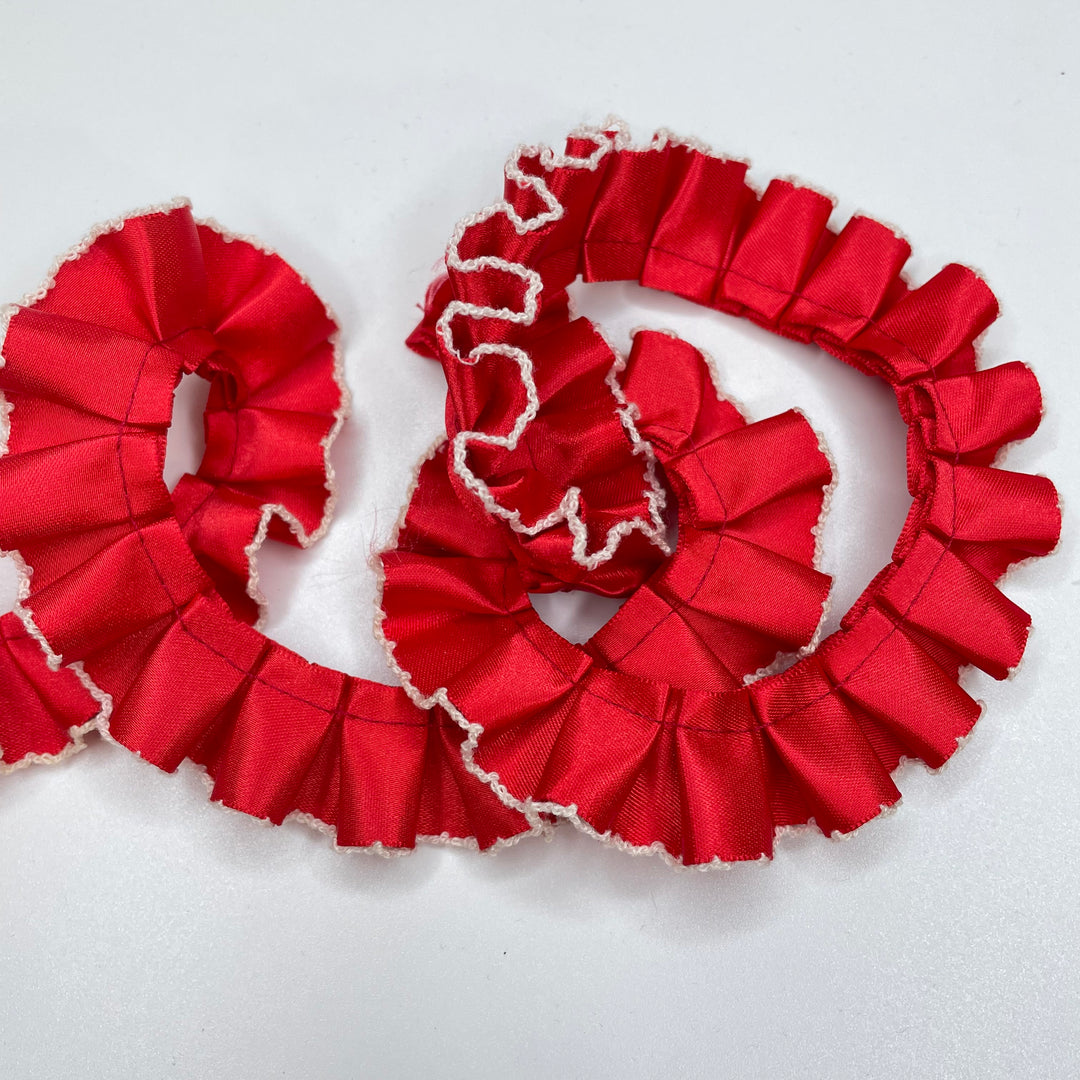 1" (25mm) Box Pleat Ruffled  Ribbon Trim - Red/White - 2M Bundle (6732652150897)