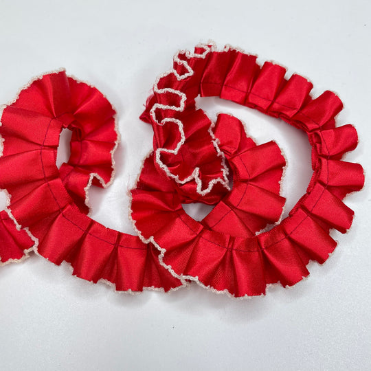 1" (25mm) Box Pleat Ruffled  Ribbon Trim - Red/White - 2M Bundle (6732652150897)