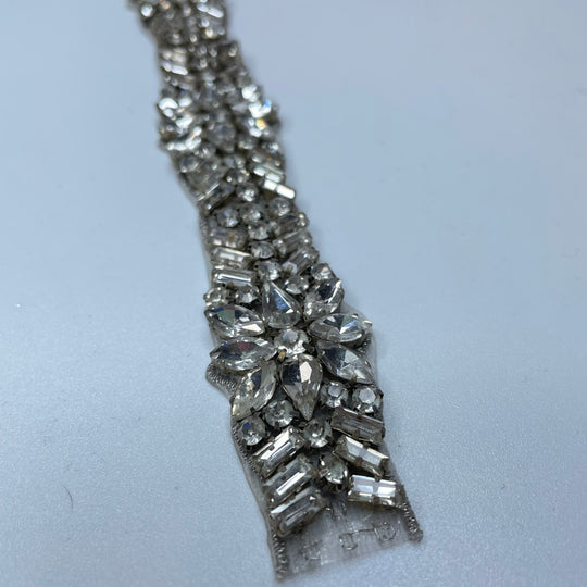 1" (25mm) Beaded/Rhinestones  Tape Trim - Silver - 0.22M Bundle (6732902727793)