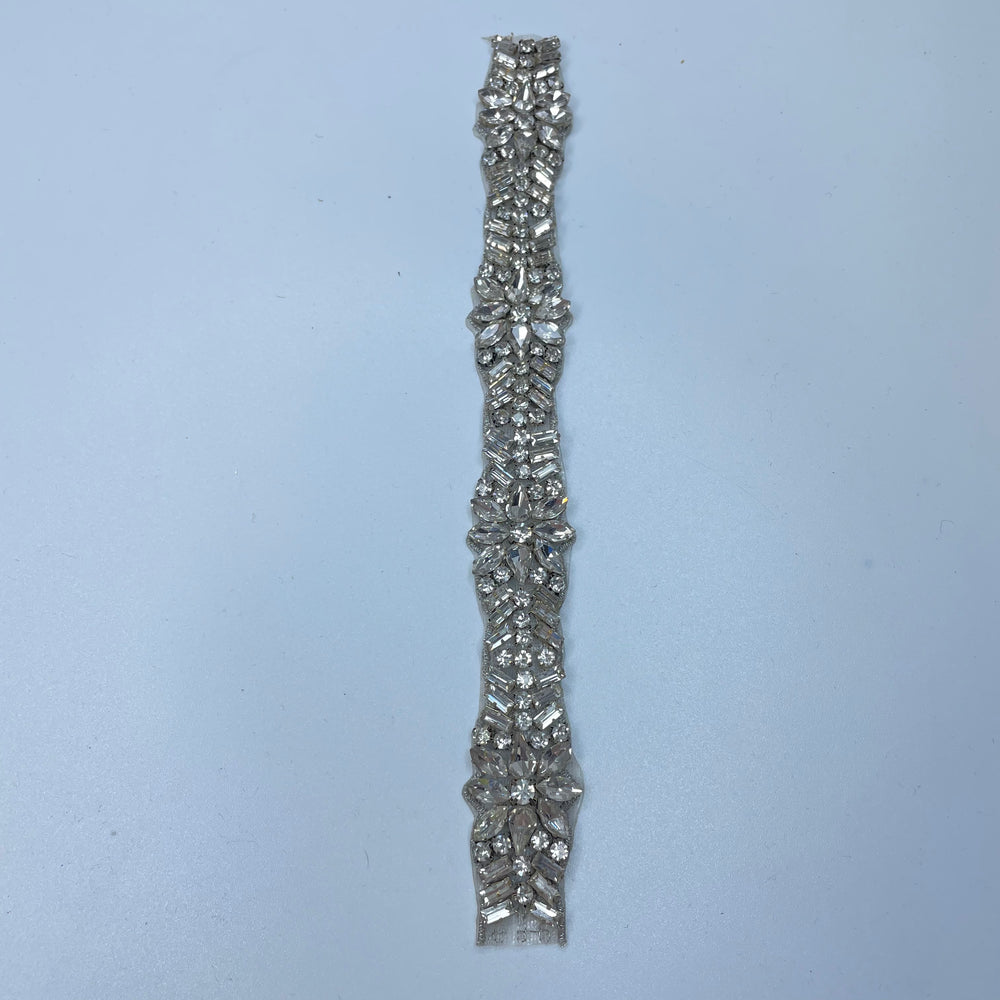 1" (25mm) Beaded/Rhinestones  Tape Trim - Silver - 0.22M Bundle (6732902727793)