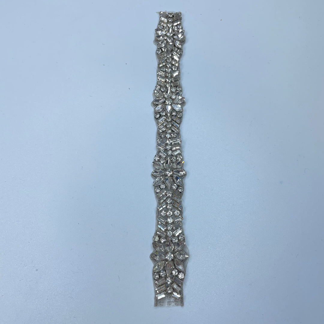 1" (25mm) Beaded/Rhinestones  Tape Trim - Silver - 0.22M Bundle (6732902727793)