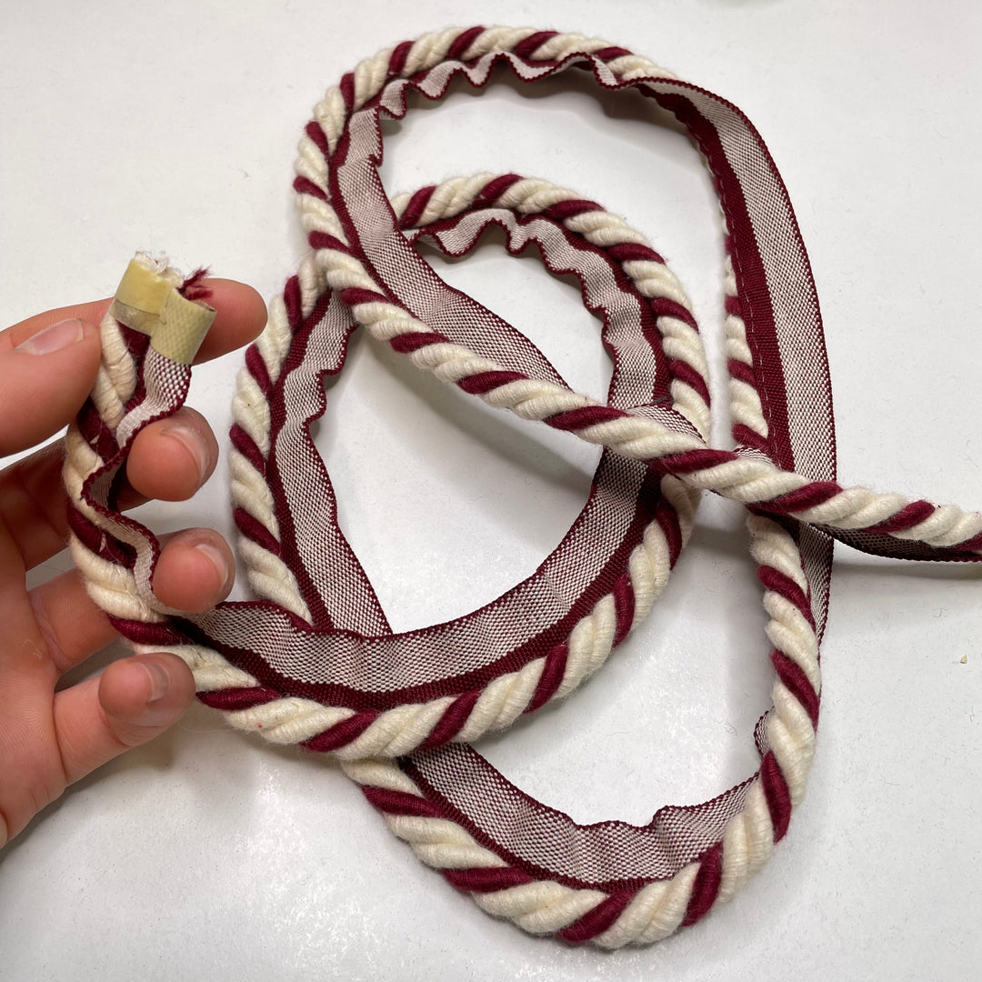 ½" (13mm)  Rope Piping Trim - Cream/Burgundy - 1.2M Bundle (6812169470065)