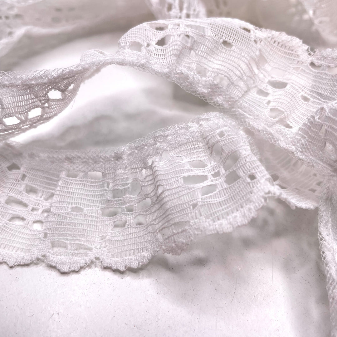 1 ⅙" (30mm)  Ruffled  Lace Trim - White - 2.1M Bundle