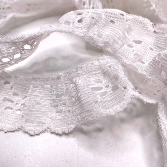 1 ⅙" (30mm)  Ruffled  Lace Trim - White - 2.1M Bundle