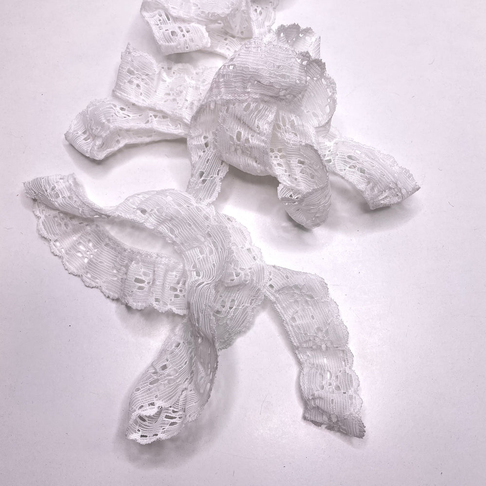 1 ⅙" (30mm)  Ruffled  Lace Trim - White - 2.1M Bundle