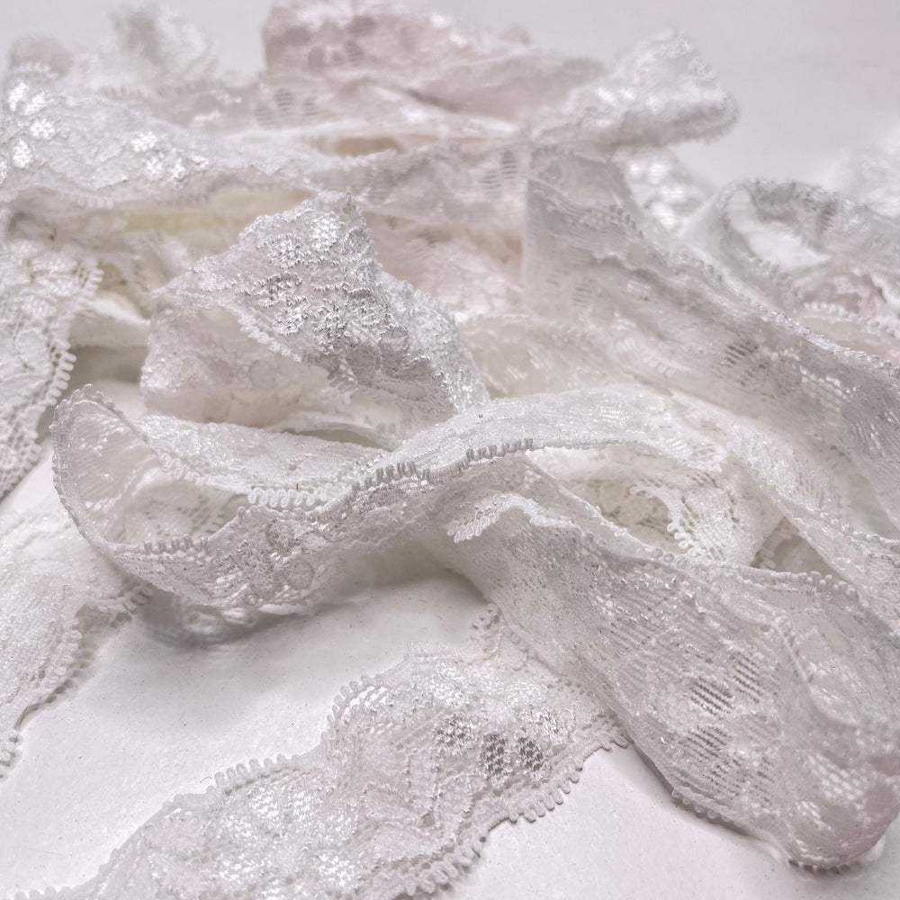 1" (25mm) Stretchy Scalloped Mesh Lace Trim - White - 4M Bundle