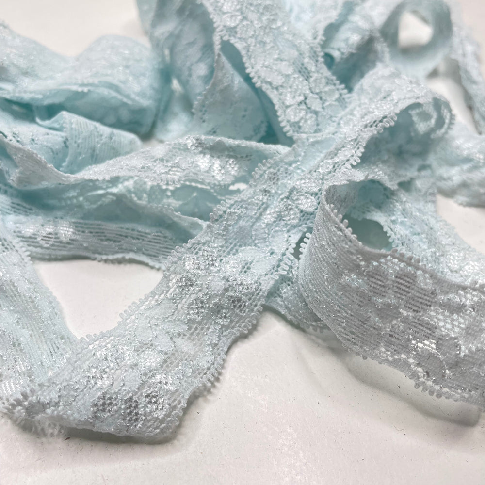 1" (25mm) Stretchy Scalloped Mesh Lace Trim - Light Blue - 4M Bundle