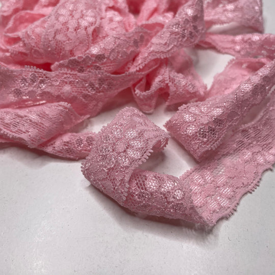 1" (25mm) Stretchy Scalloped Mesh Lace Trim - Light Pink - 4M Bundle
