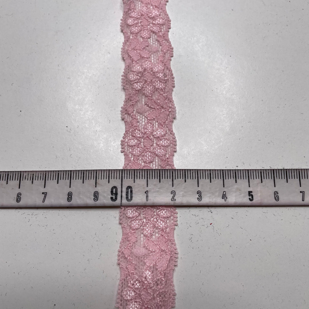 1" (25mm) Stretchy Scalloped Mesh Lace Trim - Light Pink - 4M Bundle