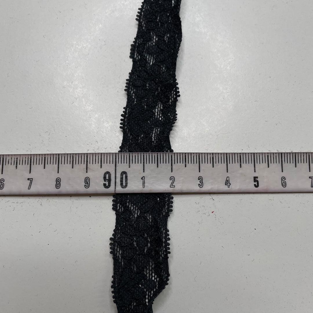 1" (25mm) Stretchy Scalloped Mesh Lace Trim - Black - 4M Bundle