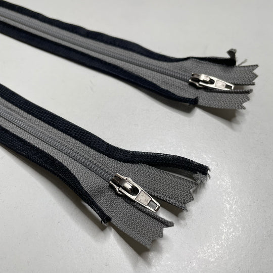 14.5" YKK Ziplon - Coil Zipper - Closed End - Grey/Black - 2 Pack (6758267453553)