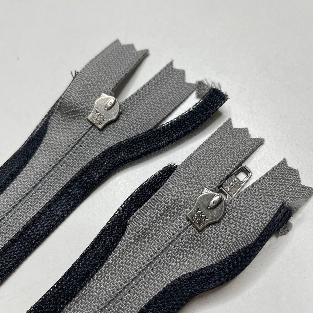 14.5" YKK Ziplon - Coil Zipper - Closed End - Grey/Black - 2 Pack (6758267453553)