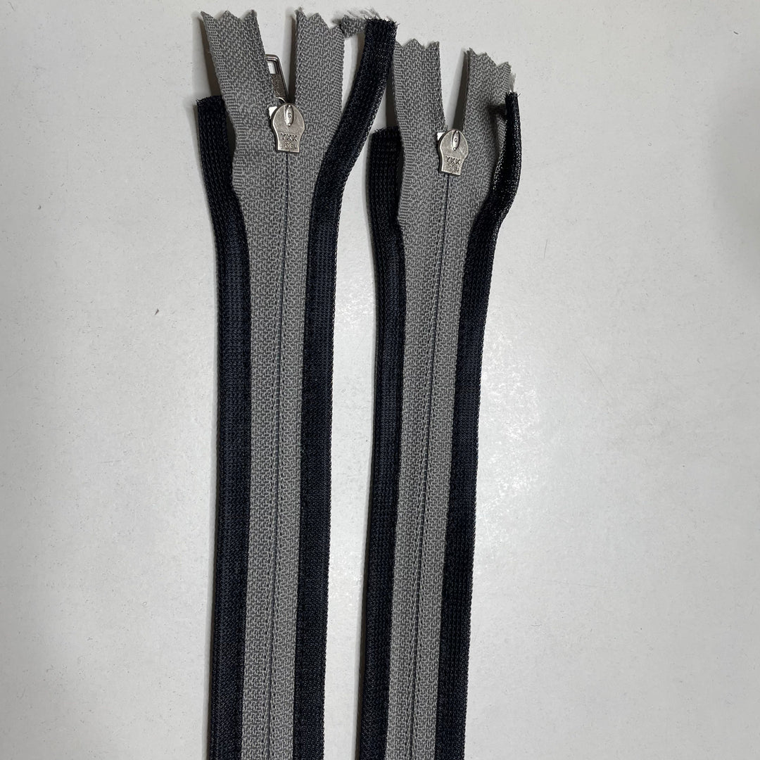14.5" YKK Ziplon - Coil Zipper - Closed End - Grey/Black - 2 Pack (6758267453553)