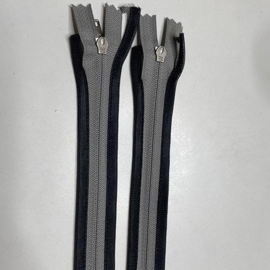 14.5" YKK Ziplon - Coil Zipper - Closed End - Grey/Black - 2 Pack (6758267453553)