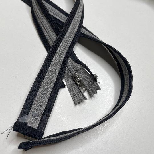 14.5" YKK Ziplon - Coil Zipper - Closed End - Grey/Black - 2 Pack (6758267453553)