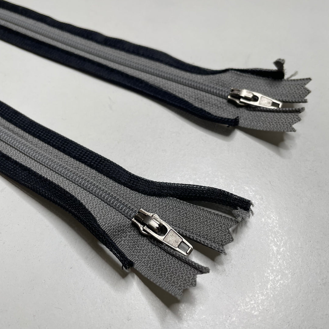 14" YKK Ziplon - Coil Zipper - Closed End - Grey/Black - 2 Pack (6758267748465)
