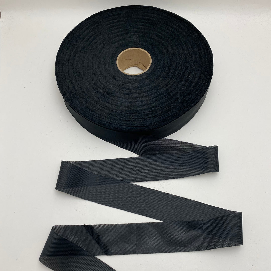1 1/4” Bias Tape - Synthetic Interfacing- Black - FABCYCLE Deadstock and Sustainble Fabrics and Sewing Supplies (6544077357169)