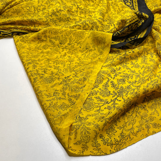 UB - In The Spirit - Sari Crepe Silk Woven - Yellow/Black Floral Border - 5.3M Bundle - FABCYCLE Deadstock and Sustainble Fabrics and Sewing Supplies