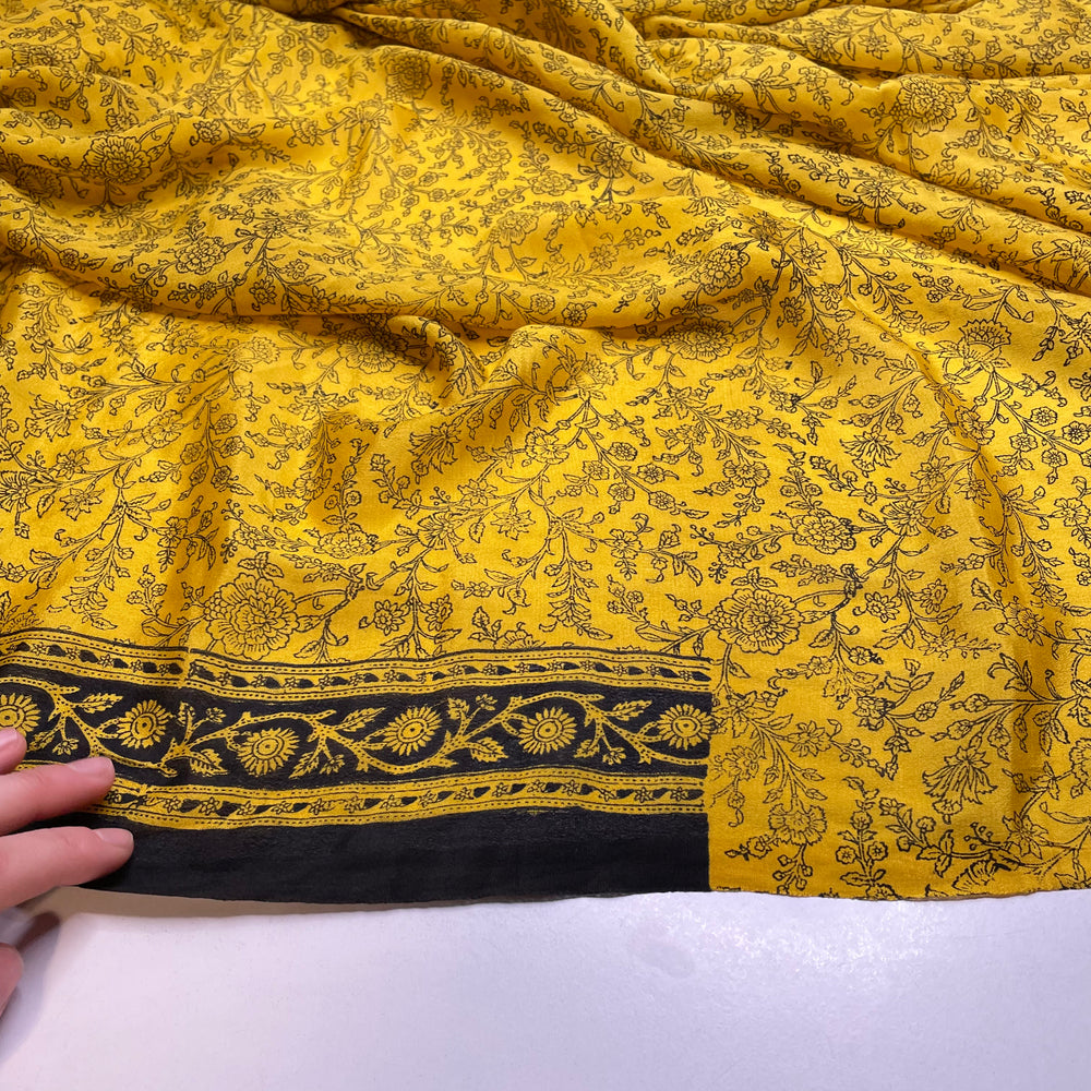 UB - In The Spirit - Sari Crepe Silk Woven - Yellow/Black Floral Border - 5.3M Bundle - FABCYCLE Deadstock and Sustainble Fabrics and Sewing Supplies