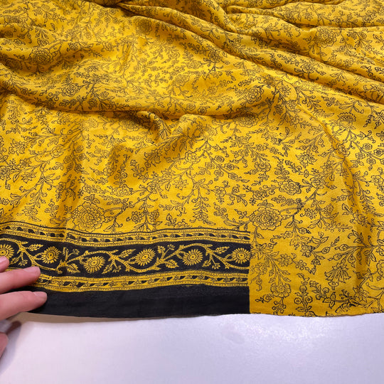 UB - In The Spirit - Sari Crepe Silk Woven - Yellow/Black Floral Border - 5.3M Bundle - FABCYCLE Deadstock and Sustainble Fabrics and Sewing Supplies