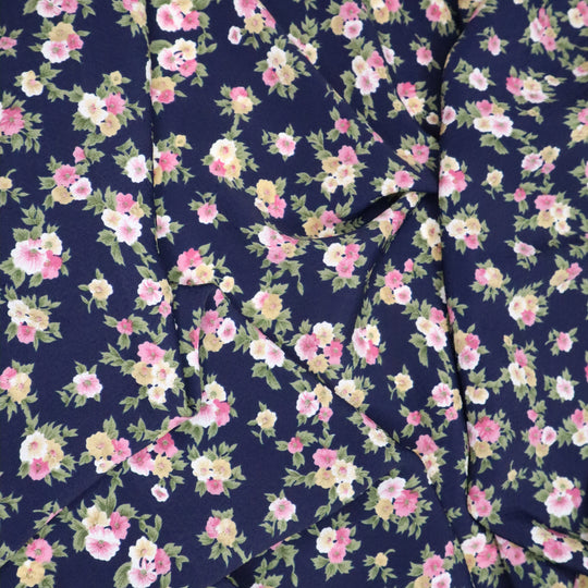 Daytime Dress - Floral Poly Woven - Navy/Pink - 3M Bundle - FABCYCLE Deadstock and Sustainble Fabrics and Sewing Supplies (4644756095089)