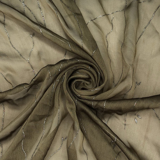 Snail Trails - Polyester Satin Woven - Champagne / Silver - 1/2  Meter - FABCYCLE Deadstock and Sustainble Fabrics and Sewing Supplies (4625328046193)