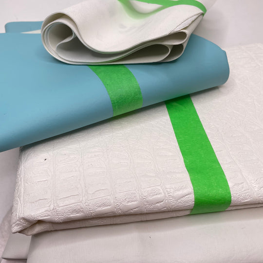 Pleather Pack - PU pleather knit Backing - Cream/Aqua - Pack - FABCYCLE Deadstock and Sustainble Fabrics and Sewing Supplies